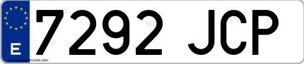 Ejemplo de matrícula española 7292 JCP