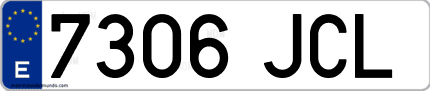 Ejemplo de matrícula de coche ordinaria 7306 JCL