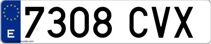 Ejemplo de matrícula española 7308 CVX