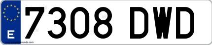 Ejemplo de matrícula española 7308 DWD