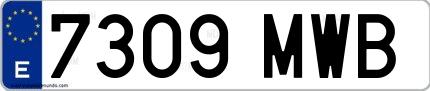 Ejemplo de matrícula española 7309 MWB