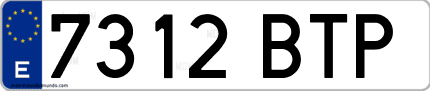 Ejemplo de matrícula de coche ordinaria 7312 BTP