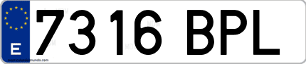 Ejemplo de matrícula de coche ordinaria 7316 BPL