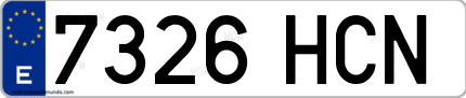 Ejemplo de matrícula de coche ordinaria 7326 HCN