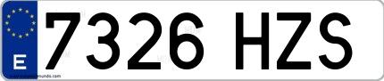 Ejemplo de matrícula española 7326 HZS