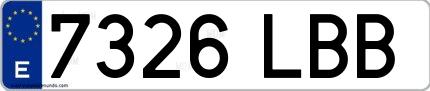 Ejemplo de matrícula española 7326 LBB