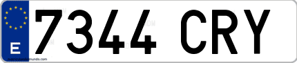 Ejemplo de matrícula de coche ordinaria 7344 CRY