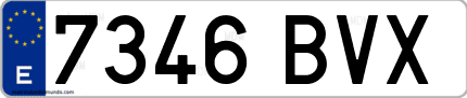 Ejemplo de matrícula de coche ordinaria 7346 BVX