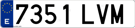Ejemplo de matrícula de coche ordinaria 7351 LVM