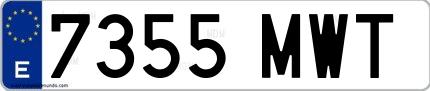 Ejemplo de matrícula española 7355 MWT