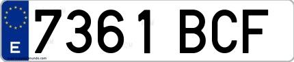 Ejemplo de matrícula española 7361 BCF