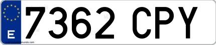 Ejemplo de matrícula española 7362 CPY