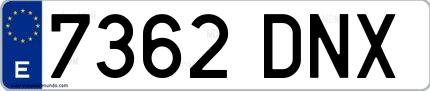 Ejemplo de matrícula española 7362 DNX