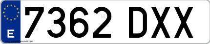 Ejemplo de matrícula española 7362 DXX