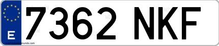 Ejemplo de matrícula española 7362 NKF