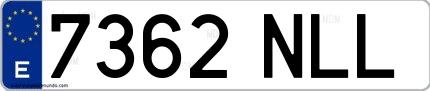 Ejemplo de matrícula española 7362 NLL