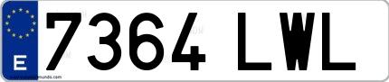 Ejemplo de matrícula española 7364 LWL