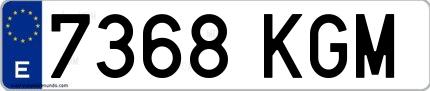 Ejemplo de matrícula española 7368 KGM