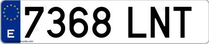 Ejemplo de matrícula española 7368 LNT