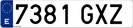 Ejemplo de matrícula de coche ordinaria 7381 GXZ