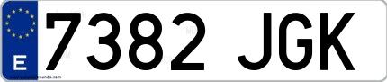 Ejemplo de matrícula española 7382 JGK