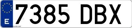 Ejemplo de matrícula española 7385 DBX