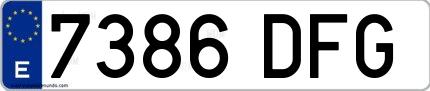 Ejemplo de matrícula española 7386 DFG