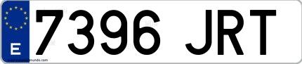 Ejemplo de matrícula española 7396 JRT