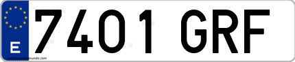 Ejemplo de matrícula de coche ordinaria 7401 GRF