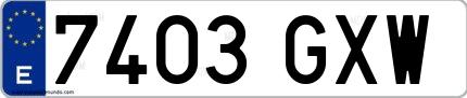 Ejemplo de matrícula española 7403 GXW
