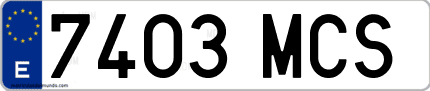 Ejemplo de matrícula de coche ordinaria 7403 MCS