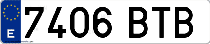 Ejemplo de matrícula de coche ordinaria 7406 BTB