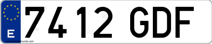 Ejemplo de matrícula de coche ordinaria 7412 GDF