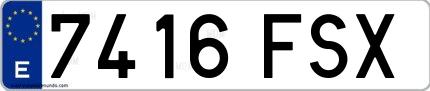 Ejemplo de matrícula española 7416 FSX