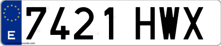 Ejemplo de matrícula de coche ordinaria 7421 HWX