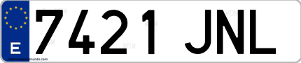 Ejemplo de matrícula de coche ordinaria 7421 JNL