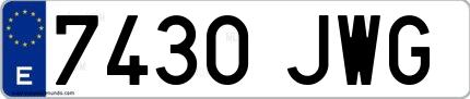 Ejemplo de matrícula española 7430 JWG