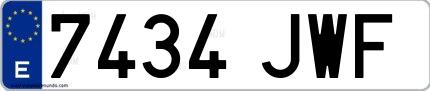 Ejemplo de matrícula española 7434 JWF