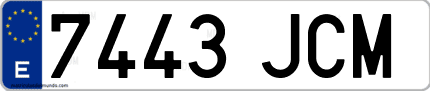Ejemplo de matrícula de coche ordinaria 7443 JCM