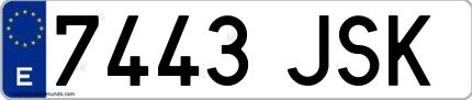 Ejemplo de matrícula española 7443 JSK