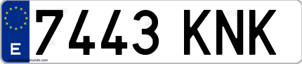 Ejemplo de matrícula de coche ordinaria 7443 KNK