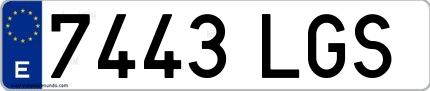 Ejemplo de matrícula española 7443 LGS