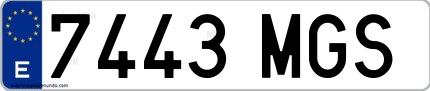 Ejemplo de matrícula española 7443 MGS