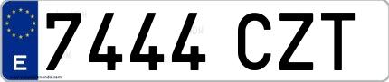 Ejemplo de matrícula española 7444 CZT