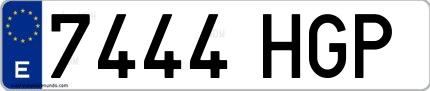 Ejemplo de matrícula española 7444 HGP