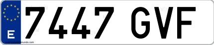 Ejemplo de matrícula española 7447 GVF