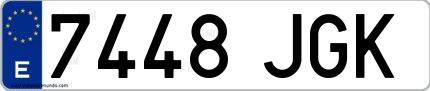 Ejemplo de matrícula española 7448 JGK