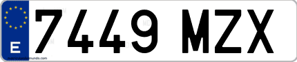 Ejemplo de matrícula de coche ordinaria 7449 MZX