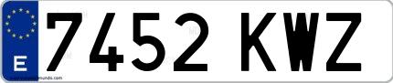 Ejemplo de matrícula española 7452 KWZ