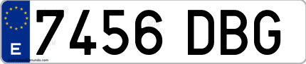 Ejemplo de matrícula de coche ordinaria 7456 DBG